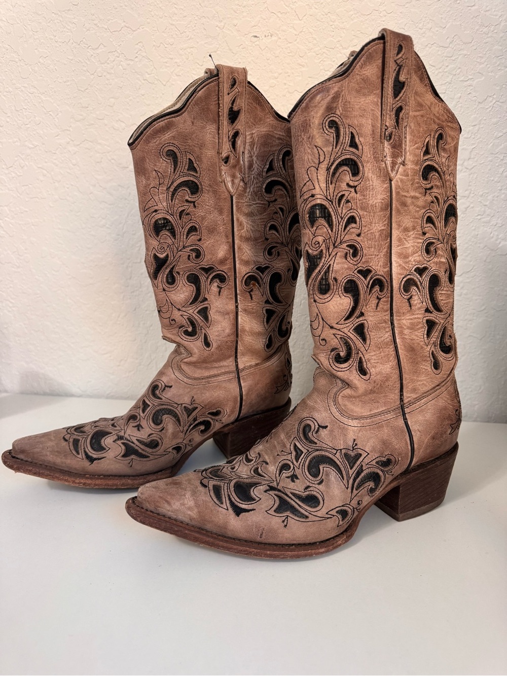 JB Dillon Women's Brown/black snakeskin Embroidered Western Cowboy Boots